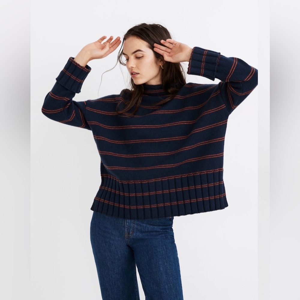 Madewell Striped Glenmoor Mockneck Sweater in Cotton-Merino Yarn